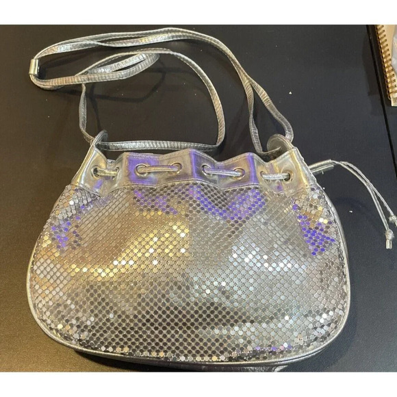 Silver Metal Mesh Crossbody‎ Drawstring Handbag Purse Retro Y2K Preppy Festival - Picture 1 of 5